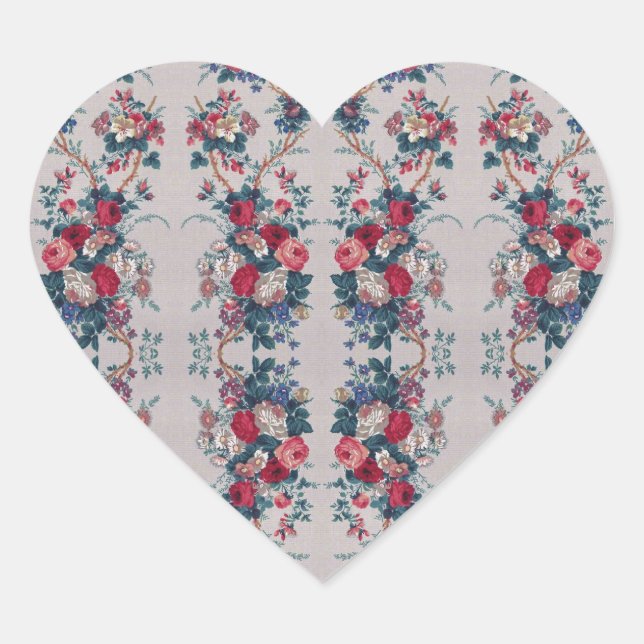 Beautiful vintage roses flowers bouquets pattern heart sticker (Front)