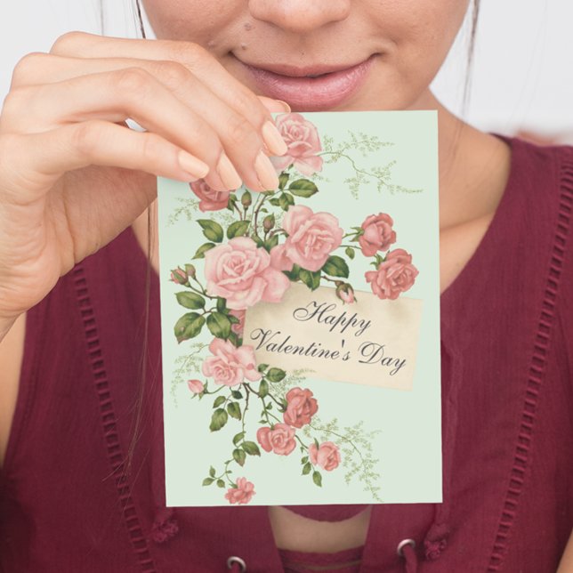 Beautiful Vintage Roses Happy Valentine's Day Postcard (Creator Uploaded)
