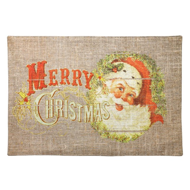 Beautiful Vintage Rustic Burlap Merry Christmas Cloth Placemat (Front)