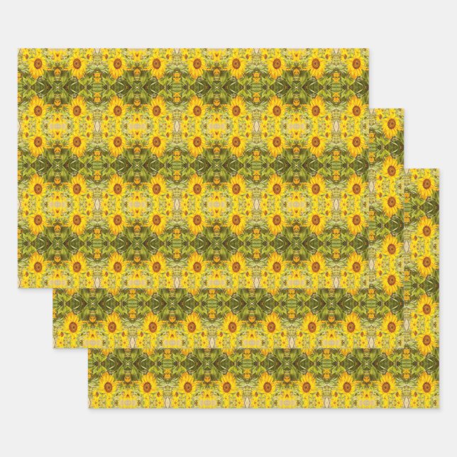 Beautiful Vintage Rustic Sunflower Pattern Wrapping Paper Sheets (Set)