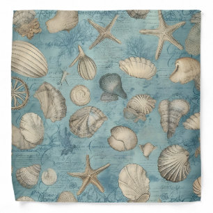 Beautiful Vintage Seashells In Blue Bandana