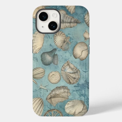 Beautiful Vintage Seashells In Blue Case_Mate iPhone 14 Case