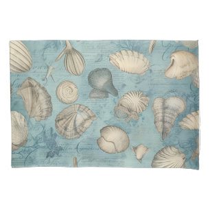 Beautiful Vintage Seashells In Blue Pillow Case