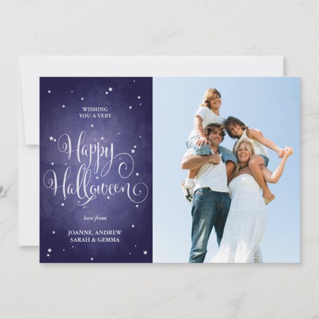 Beautiful Vintage Stars Blue Halloween Photo Card (Front)
