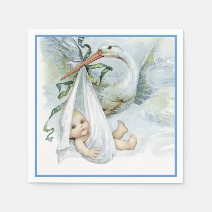 Beautiful Vintage Stork Baby Boy Shower Paper Napkins Zazzle Com