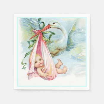 Beautiful Vintage Stork Baby Girl Shower Paper Napkins by The_Vintage_Boutique at Zazzle