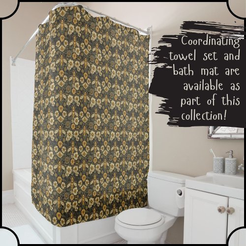 Beautiful vintage style floral bees shower curtain