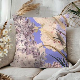 Beautiful Vintage Style Hydrangeas & Wheat Throw Pillow