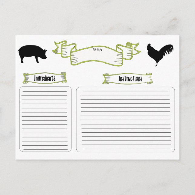 Beautiful vintage style recipe cards with animals (Front)