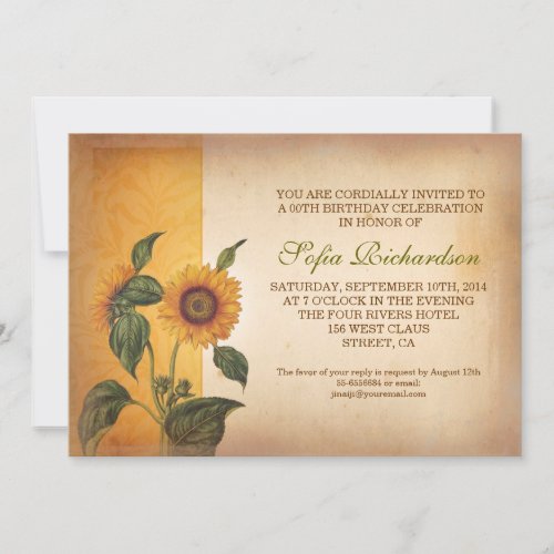 beautiful vintage sunflowers birthday invitations