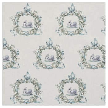 Beautiful Vintage Swan In Delicate Wreath Design Fabric by VintageImagesOnline at Zazzle