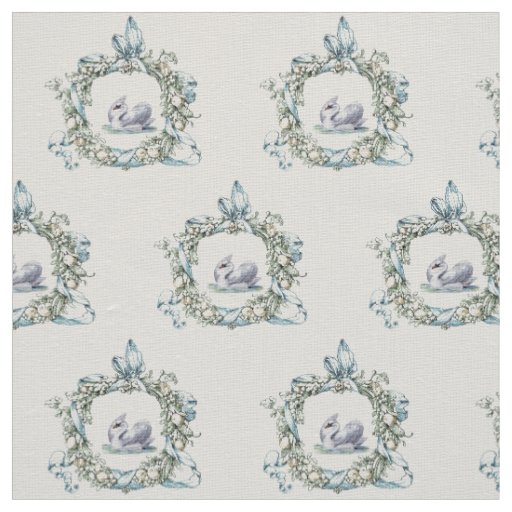 Beautiful vintage swan in delicate wreath design fabric