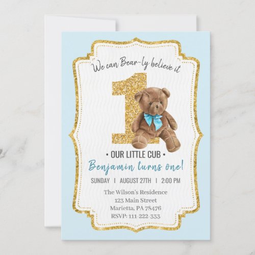 Beautiful Vintage Teddy Bear 1st Birthday Invitation