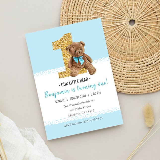 Beautiful Vintage Teddy Bear 1st Birthday Invitation (Creator Uploaded)