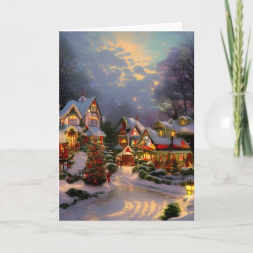 Beautiful Vintage Town Celebrating Christmas Blank Card