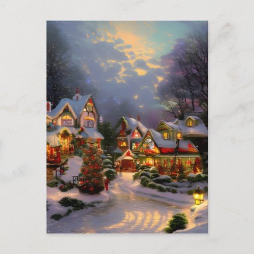 Beautiful Vintage Town Celebrating Christmas Blank Postcard