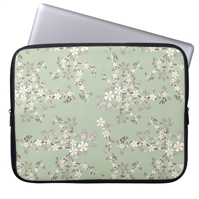 Beautiful vintage tree blossom white flowers laptop sleeve (Front)