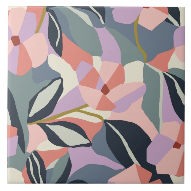 Beautiful Vintage Tropical Abstract Ceramic Tile (Front)