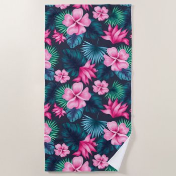 Beautiful Vintage Tropical Pink Flowers Botanical Beach Towel by ReligiousStore at Zazzle