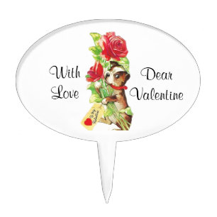 Beautiful Vintage Valentine Boston Terrier Puppy Cake Topper