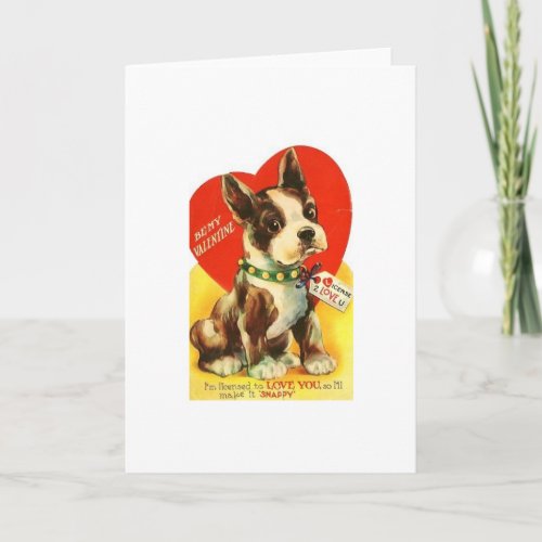 Beautiful Vintage Valentine Boston Terrier Puppy Holiday Card