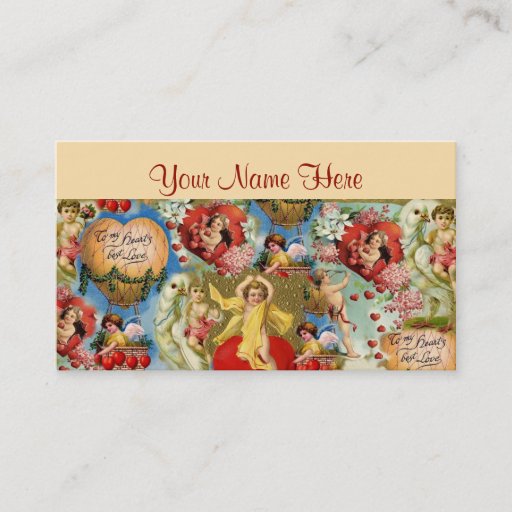 Customizable Beautiful Vintage Valentine Love Cherub Collage Business Card Templates