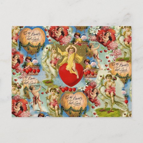 Beautiful Vintage Valentine Love Cherub Collage Holiday Postcard