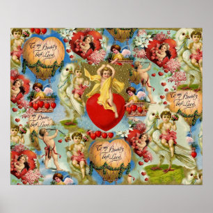 Beautiful Vintage Valentine Love Cherub Collage Poster