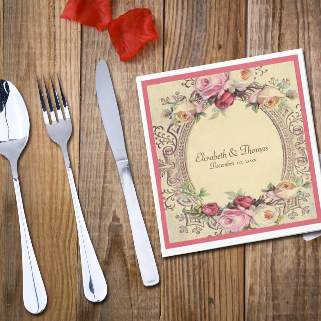 Beautiful Vintage Victorian Frame Pink Roses Napkins (Creator Uploaded)