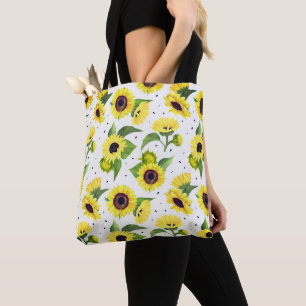 Beautiful Vintage Watercolor Sunflower Pattern Tote Bag