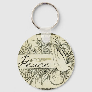 Beautiful Vintage white dove surrounded by foliage Keychain