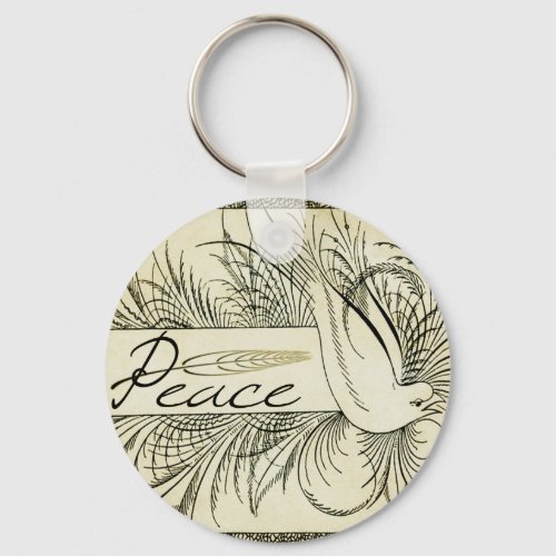 Beautiful Vintage white dove surrounded by foliage Keychain