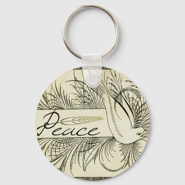 Beautiful Vintage white dove surrounded by foliage Keychain (Front)