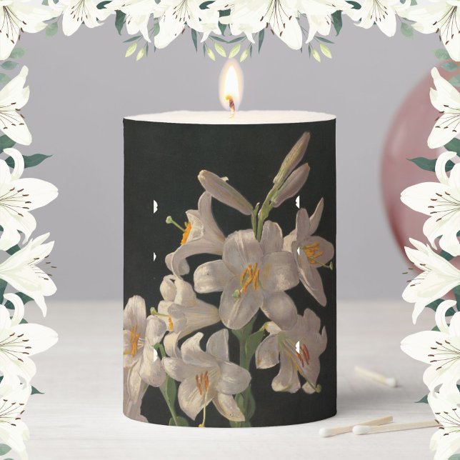 Beautiful Vintage White Easter Lilies Candle (A beautiful vintage white lilies floral candle, for your celebration or memorial event.)