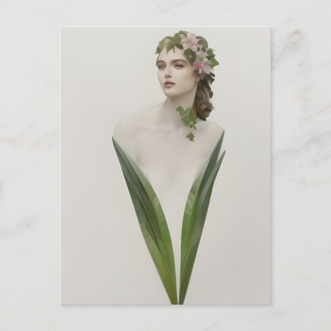 Beautiful Vintage Woman Flower Postcard (Front)