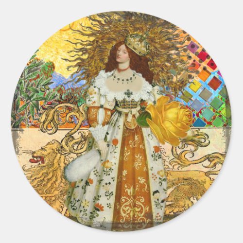 Beautiful Vintage Woman Golden Sun Classic Round Sticker