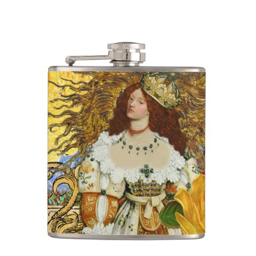 Beautiful Vintage Woman Golden Sun Flask