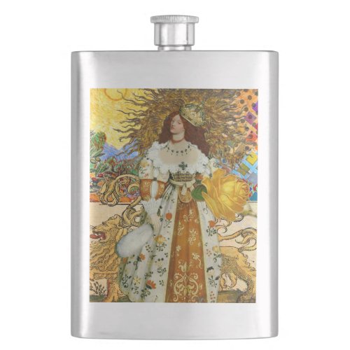 Beautiful Vintage Woman Golden Sun Hip Flask