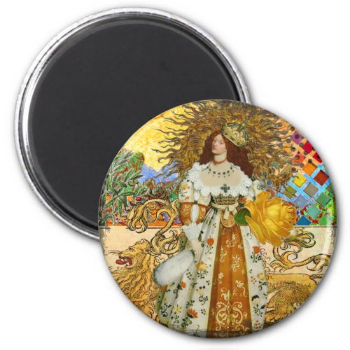 Beautiful Vintage Woman Golden Sun Magnet