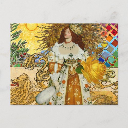 Beautiful Vintage Woman Golden Sun Postcard