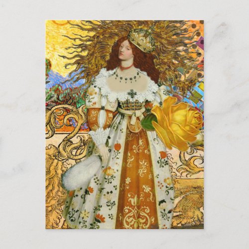 Beautiful Vintage Woman Golden Sun Postcard