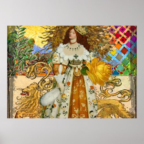 Beautiful Vintage Woman Golden Sun Poster