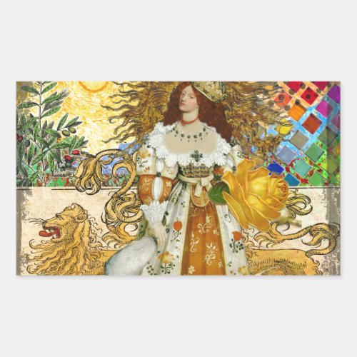 Beautiful Vintage Woman Golden Sun Rectangular Sticker