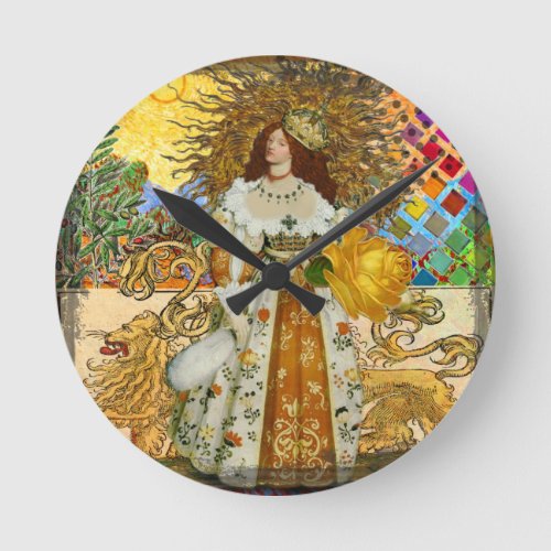 Beautiful Vintage Woman Golden Sun Round Clock