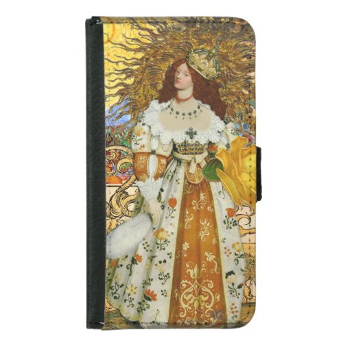 Beautiful Vintage Woman Golden Sun Wallet Phone Case For Samsung Galaxy S5