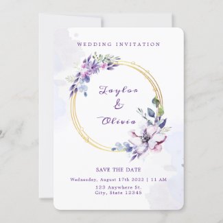 Beautiful Violet And Pink Floral Wedding Invitation