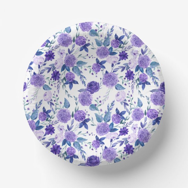 Beautiful VIOLET floral pattern Paper Plates Paper Bowls (Front)