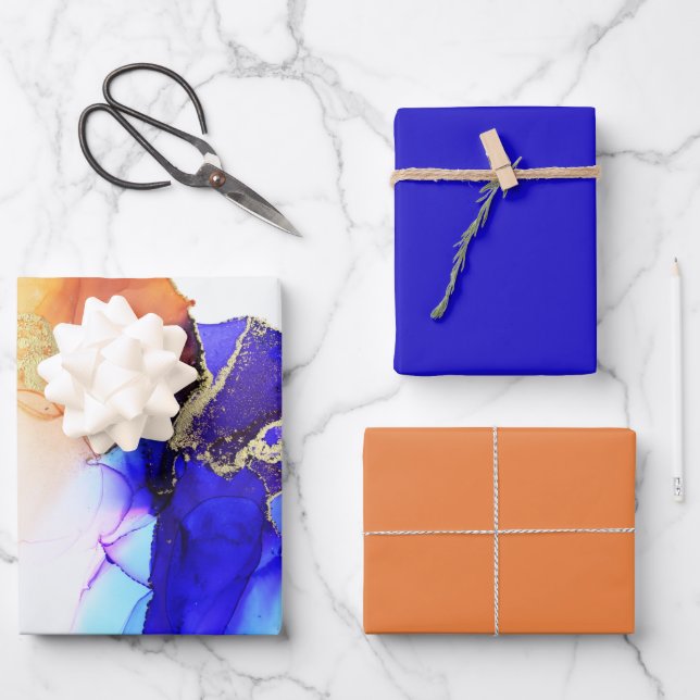 Beautiful Violet Orange Gold Abstract Wrapping Paper Sheets (Front)