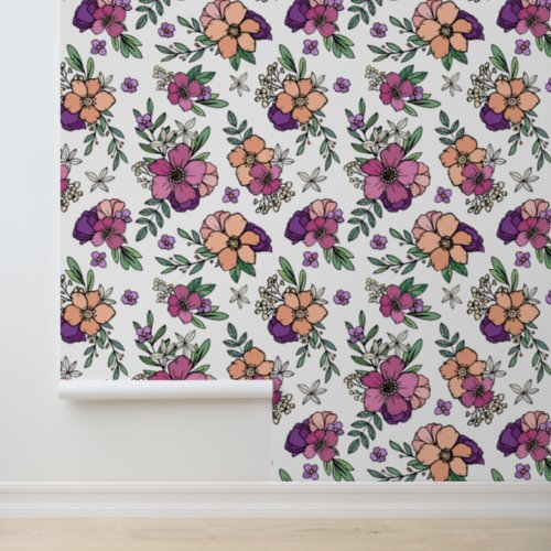 Beautiful Violet Purple Blush Floral Pattern Wallpaper