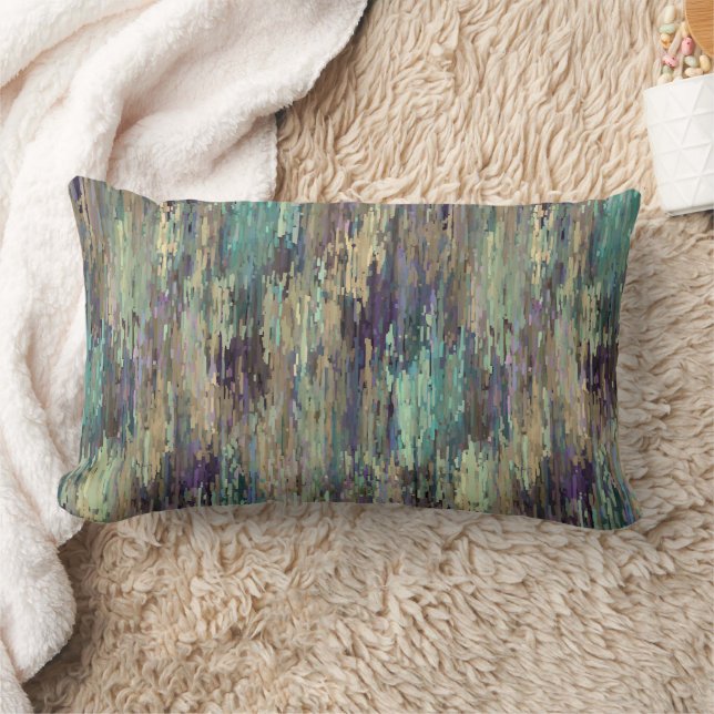 Beautiful Violet Purple Taupe Teal Stripes Art Lumbar Pillow (Blanket)
